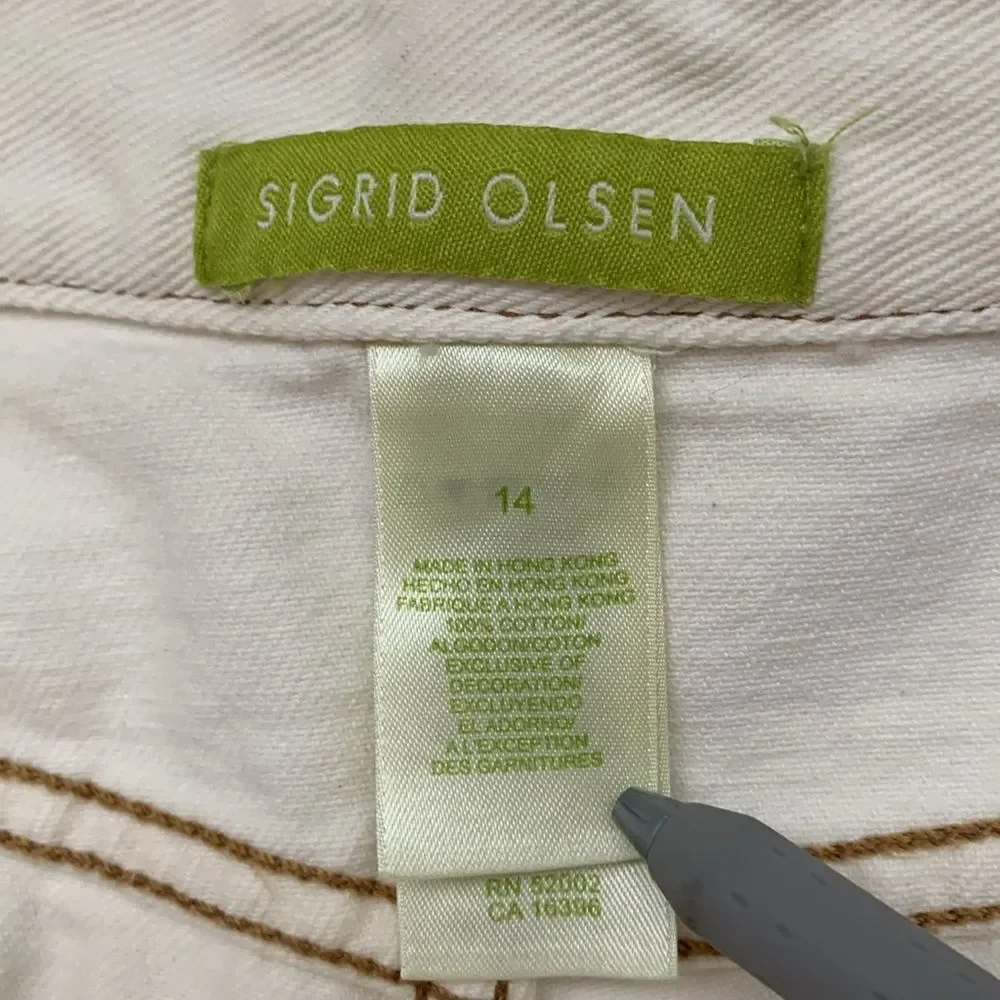 Sigrid Olsen Cotton Cream Two-Piece Suit Jacket Pants Embroidered Size L/14 - Picture 3 of 16